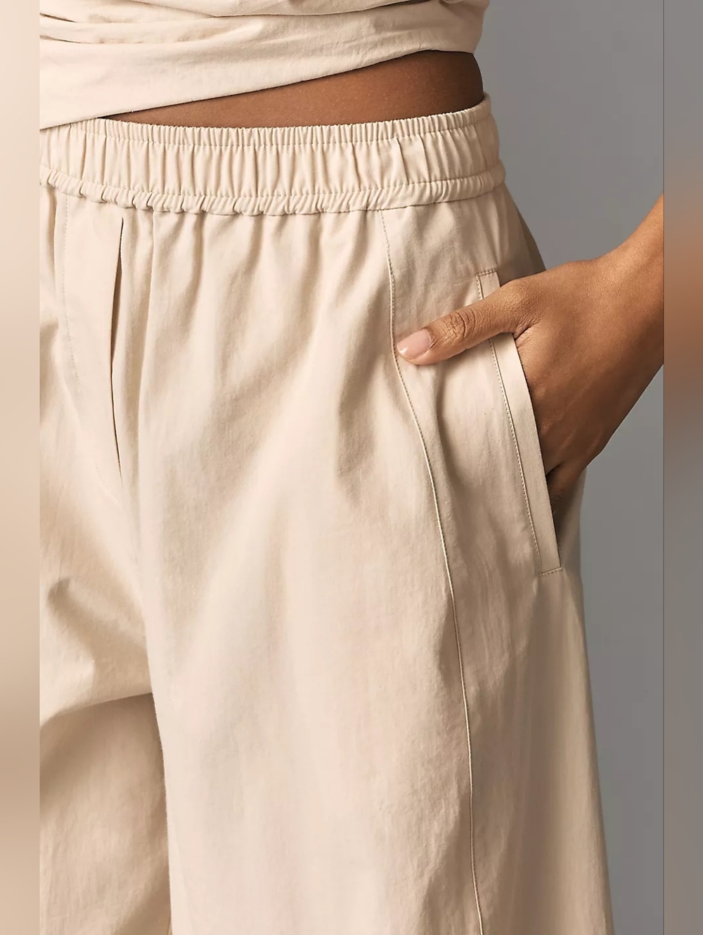 Anthropologie Maeve Sporty Poplin Off Whote Cream Pull-On Cotton Poplin Trousers - Picture 3 of 7
